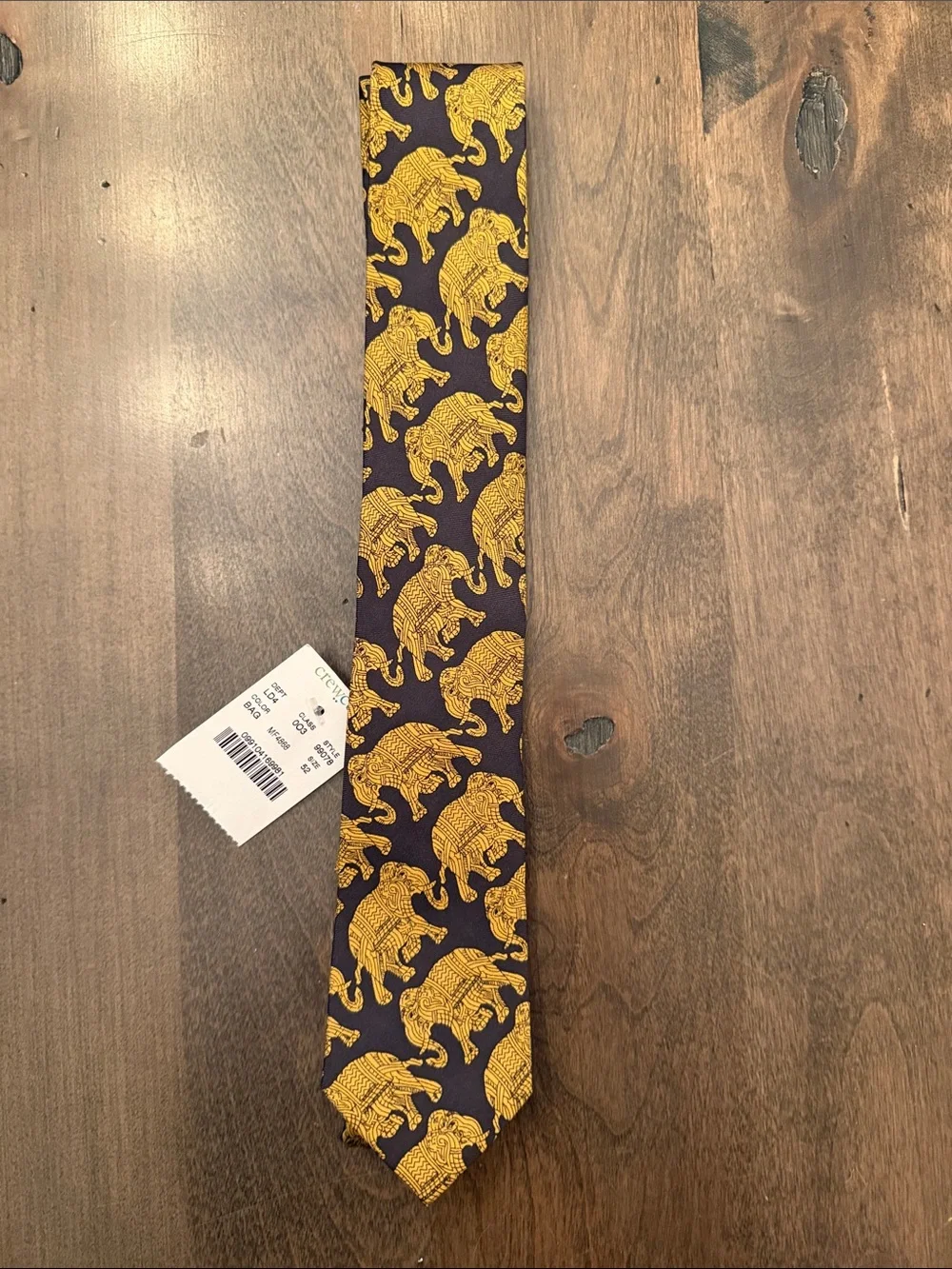 NWT Crewcuts J.Crew Boys Elephant Tie Navy Gold 100% Silk 52